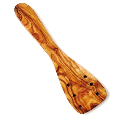 Pfannenwender aus Olivenholz mit Löchern – robust & natürlich