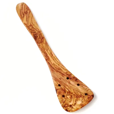 Pfannenwender aus Olivenholz mit Löchern – robust & natürlich