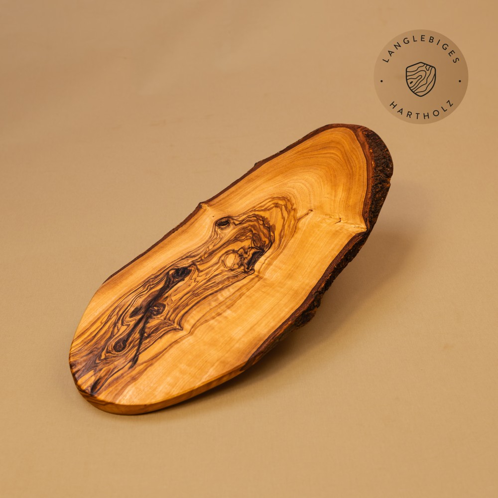 Rindenbrett Olivenholz | Rustikales Servierbrett | Baumscheibe