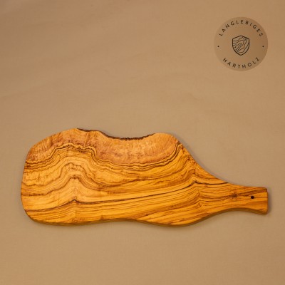 Servierbrett aus Olivenholz | Naturschnitt mit Griff & Rinde