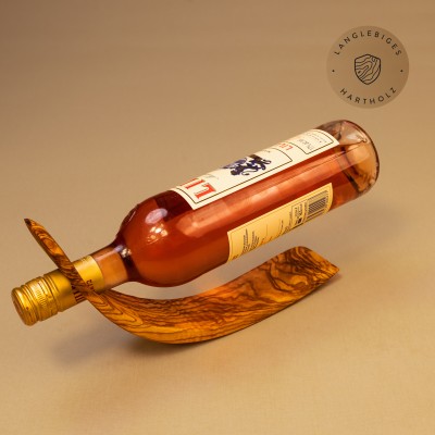 Flaschenhalter aus Olivenholz, sichelförmig