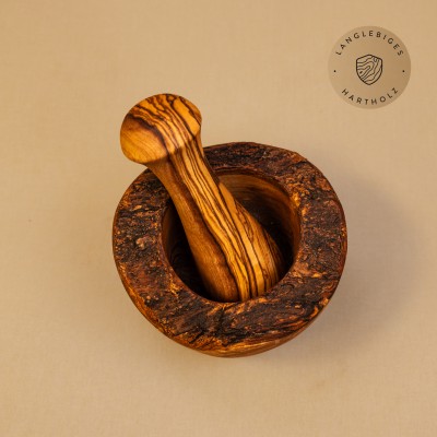 Mörser & Stößel aus Olivenholz | rustikale Naturoptik | handgemacht