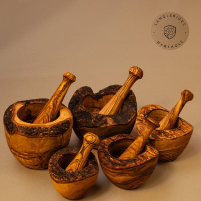 Mörser & Stößel aus Olivenholz | rustikale Naturoptik | handgemacht