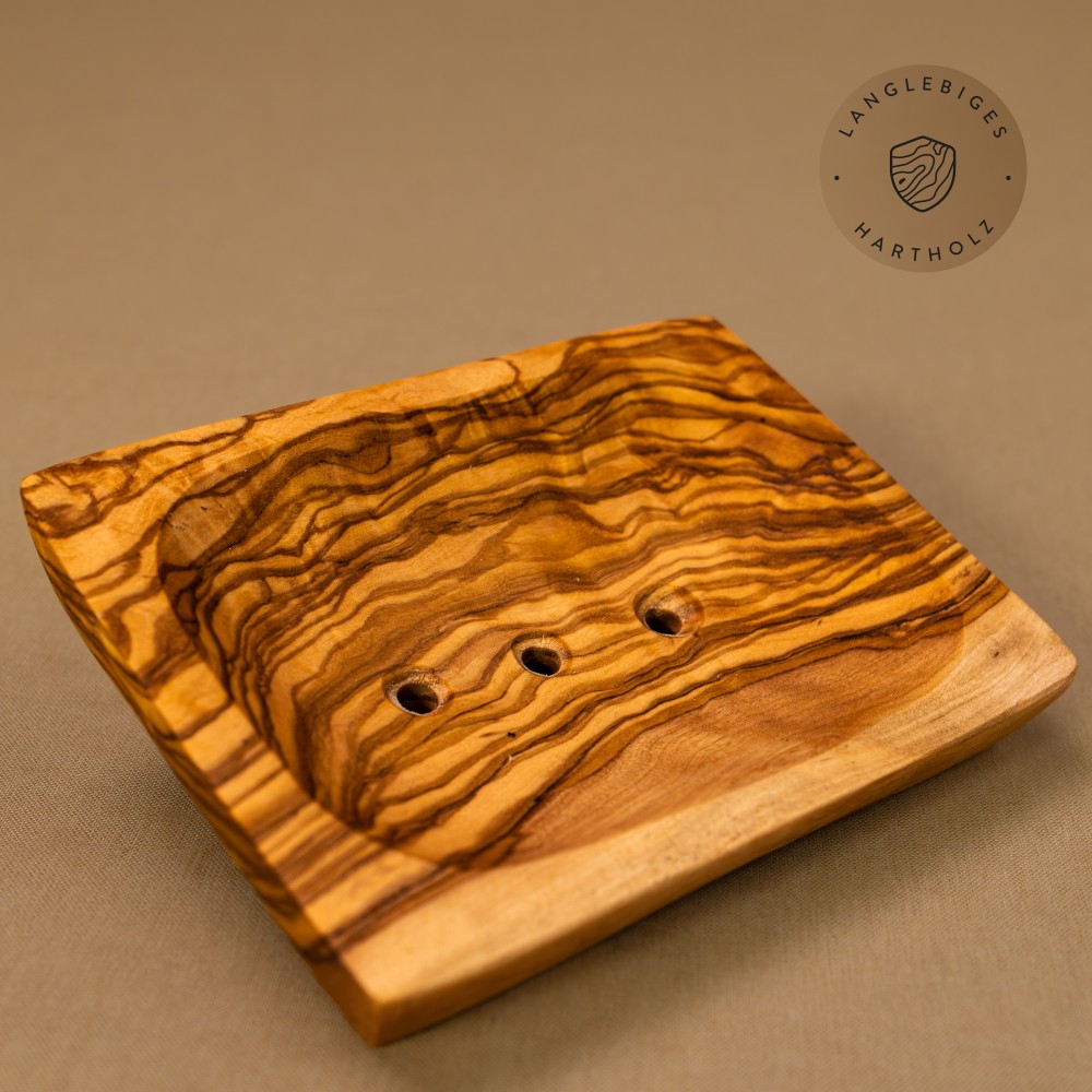 Seifenschale rechteckig aus Olivenholz mit Löchern | Ästhetik fürs Bad