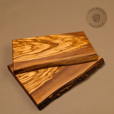 2er-Set Frühstücksbretter Olivenholz | authentisch mit Naturkante