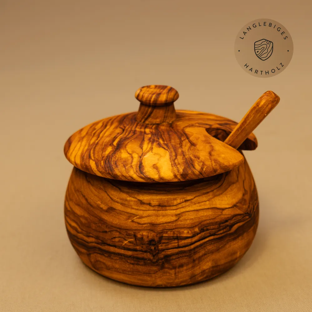 Zuckerdose mit Deckel & Löffel | Olivenholz | Unikat aus Handarbeit