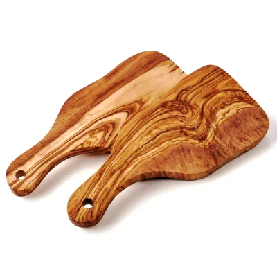 2er-Set Olivenholzbretter Naturschnitt mit Griff | länglich & rustikal