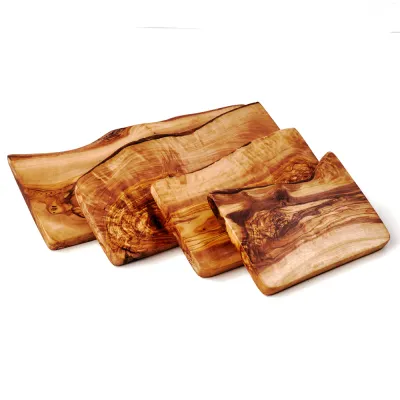 4er-Set Frühstücksbrett Olivenholz | naturbelassene Seite
