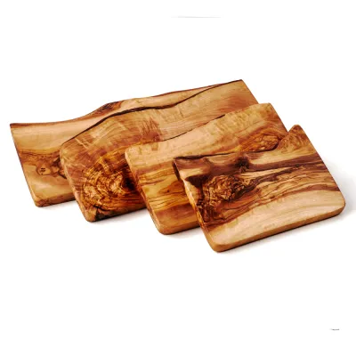 4er-Set Frühstücksbrett Olivenholz | naturbelassene Seite