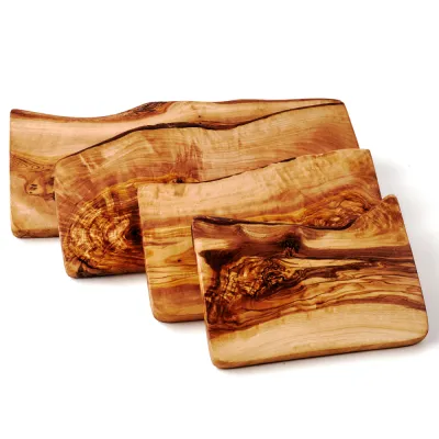 4er-Set Frühstücksbrett Olivenholz | naturbelassene Seite