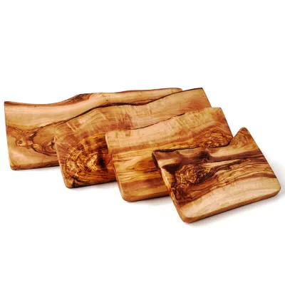 4er-Set Frühstücksbrett Olivenholz | naturbelassene Seite