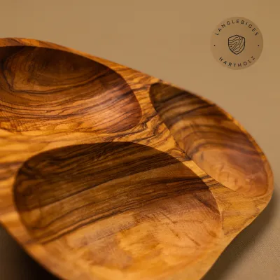 Olivenholz Schale mit 3 Fächern | Platz für Snacks, Dips & mehr