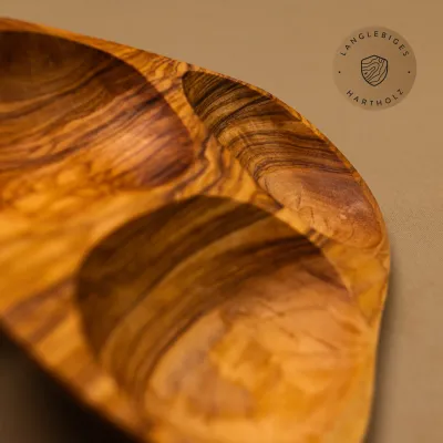 Olivenholz Schale mit 3 Fächern | Platz für Snacks, Dips & mehr