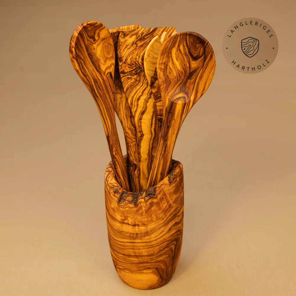 Kochlöffelhalter aus Olivenholz im Naturschnitt – rustikal & naturbelassen