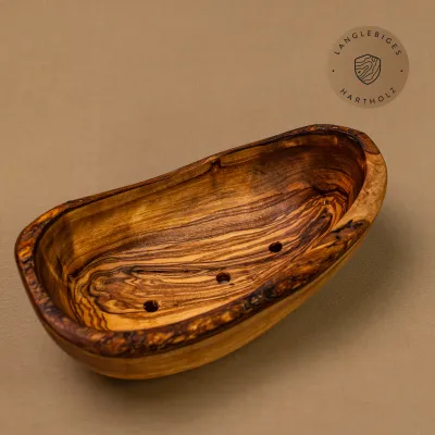 Seifenschälchen aus Olivenholz mit Löchern | oval | naturbelassener Rand