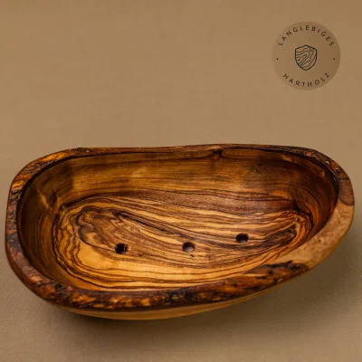 Seifenschälchen aus Olivenholz mit Löchern | oval | naturbelassener Rand