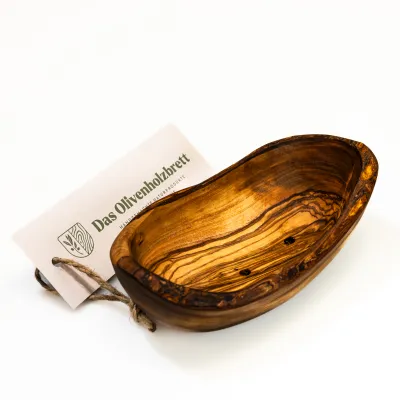 Seifenschälchen aus Olivenholz mit Löchern | oval | naturbelassener Rand