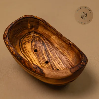 Seifenschälchen aus Olivenholz mit Löchern | oval | naturbelassener Rand