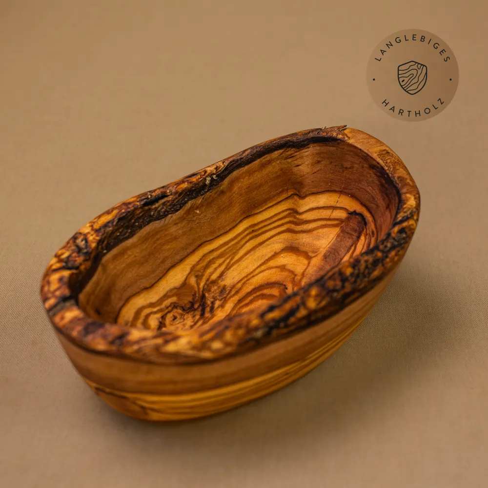 Olivenholz Schale klein länglich mit Naturrand | naturbelassen | 8 – 18 cm