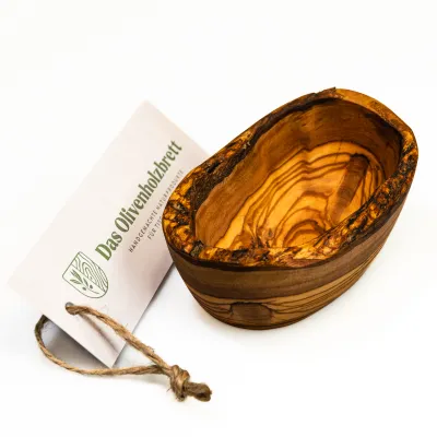 Olivenholz Schale klein länglich mit Naturrand | naturbelassen | 8 – 18 cm
