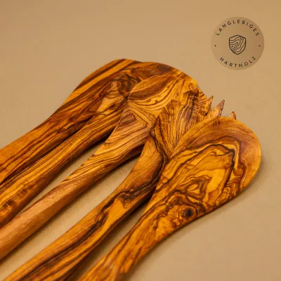 5er Set bestehend aus Salatbesteck, Pfannenwender, Kochlöffel und Löffel mit Mulde /Ecke