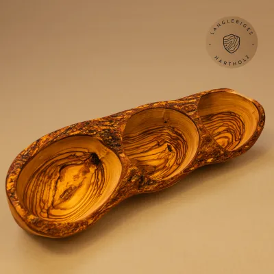 Schale aus Olivenholz mit drei Fächern | handgemacht | naturbelassen