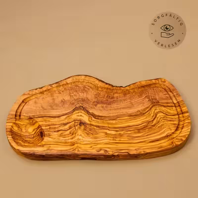 3er-Set Servierbrett aus Olivenholz mit Saftrille | rustikale Naturform 
