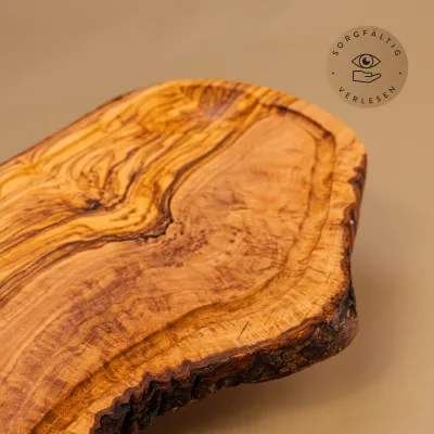 3er-Set Servierbrett aus Olivenholz mit Saftrille | rustikale Naturform 