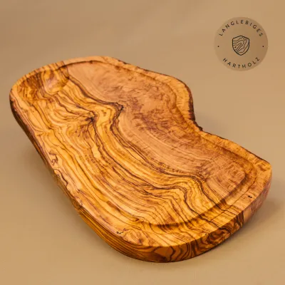3er-Set Servierbrett aus Olivenholz mit Saftrille | rustikale Naturform 