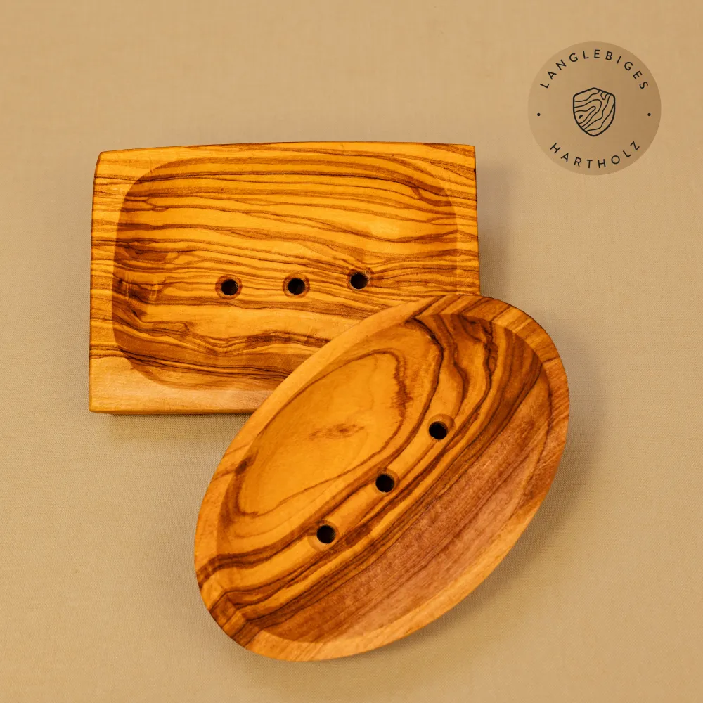 Seifenschalen-Set aus Olivenholz | oval & rechteckig mit Löchern