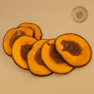Untersetzer aus Olivenholz mit Naturrand | 6er Set | Baumscheiben Unikate