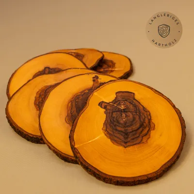 Untersetzer aus Olivenholz mit Naturrand | 6er Set | Baumscheiben Unikate