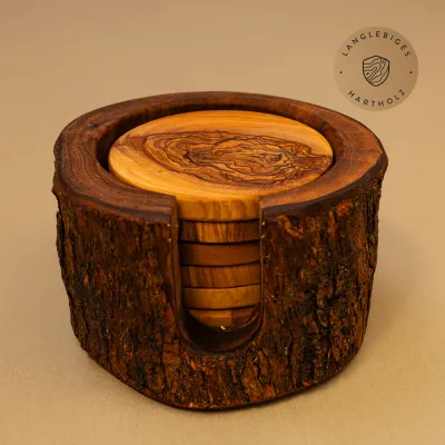 Untersetzer-Set Olivenholz | 6 Stück | rustikaler Halter