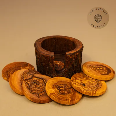 Untersetzer-Set Olivenholz | 6 Stück | rustikaler Halter