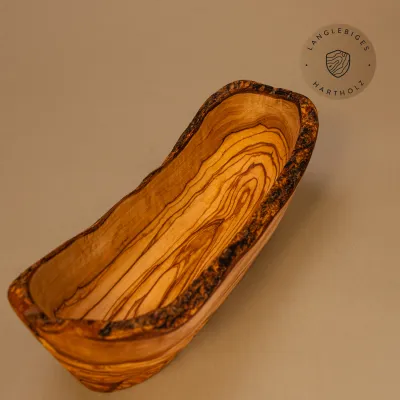 Baguetteschale aus Olivenholz | mit Rindenanteil | handgefertigt