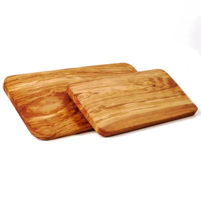 2er-Set Olivenholz Schneidebrett massiv | rechteckig mit gerundeten Ecken