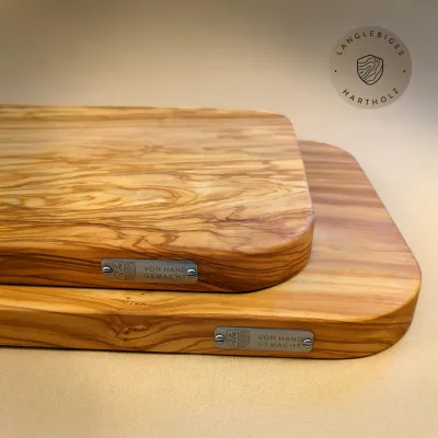 2er-Set Olivenholz Schneidebrett massiv | rechteckig mit gerundeten Ecken