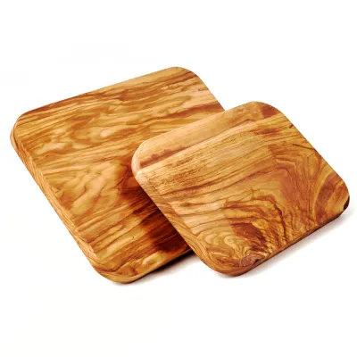 2er-Set Olivenholz Schneidebrett massiv | rechteckig mit gerundeten Ecken