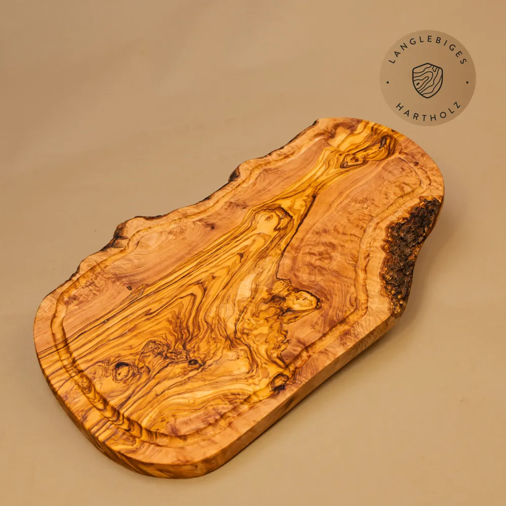 Servierbrett Olivenholz | Naturform mit Saftrille