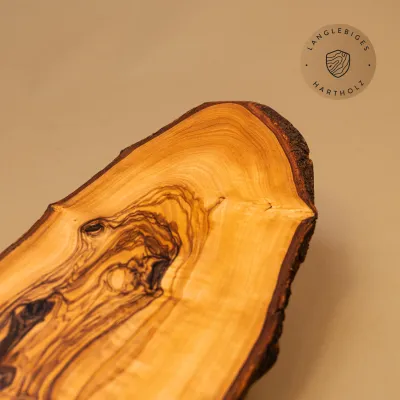 Rindenbrett Olivenholz | Rustikales Servierbrett | Baumscheibe