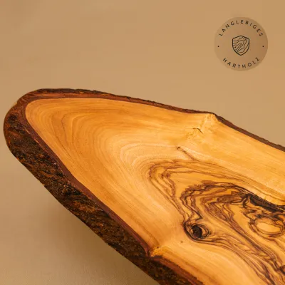 Rindenbrett Olivenholz | Rustikales Servierbrett | Baumscheibe