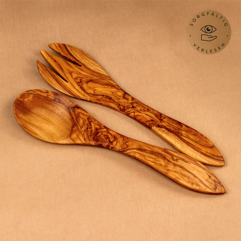 Salatbesteck aus Olivenholz | moderne Form | Manufakturqualität