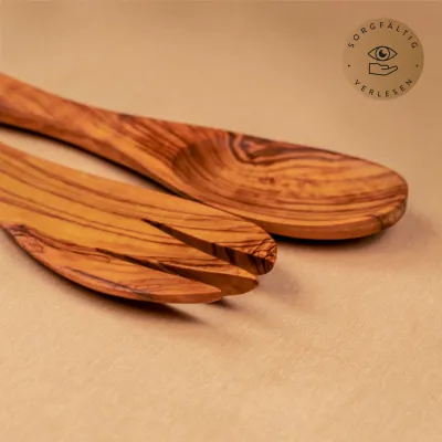 Salatbesteck aus Olivenholz | moderne Form | Manufakturqualität