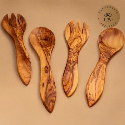 Salatbesteck aus Olivenholz | moderne Form | Manufakturqualität