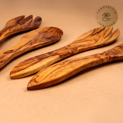 Salatbesteck aus Olivenholz | moderne Form | Manufakturqualität