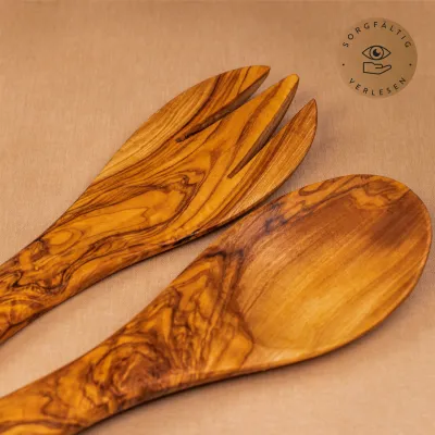 Salatbesteck aus Olivenholz | moderne Form | Manufakturqualität