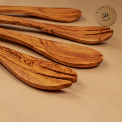 Salatbesteck aus Olivenholz | moderne Form | Manufakturqualität