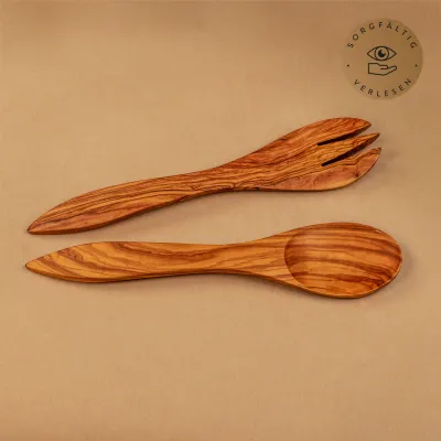 Salatbesteck aus Olivenholz | moderne Form | Manufakturqualität
