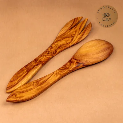 Salatbesteck aus Olivenholz | moderne Form | Manufakturqualität