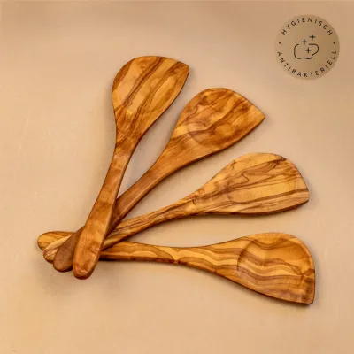 Olivenholz Kochlöffel mit Mulde & Ecke – vielseitig & robust